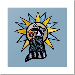 Raccoon With Sunflower Basking Posters and Art